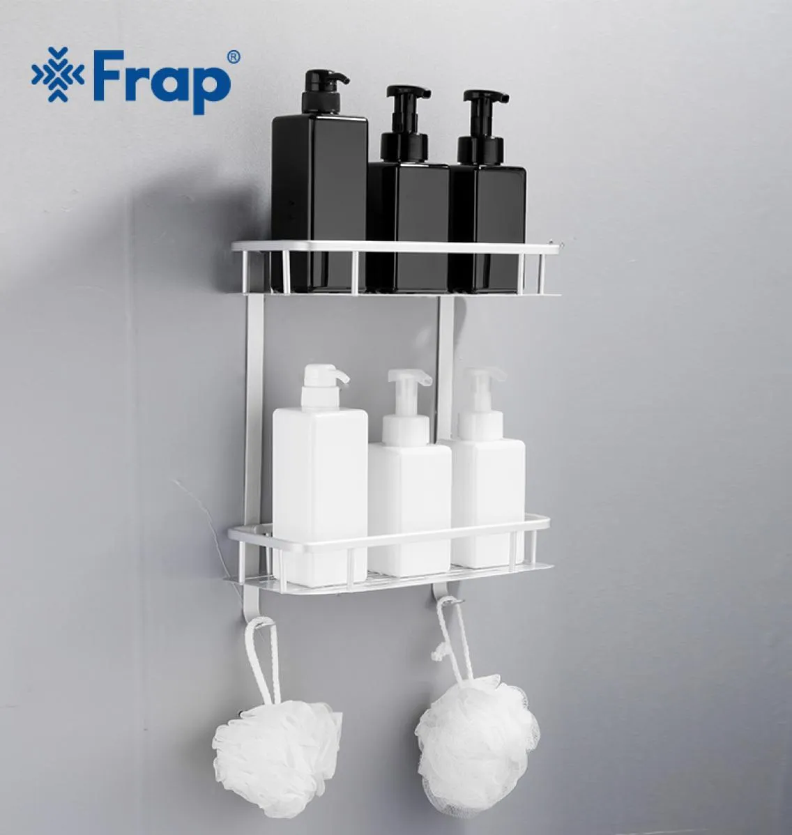 Frap Nuovi scaffali da bagno Spazio in alluminio 2 livelli Mensola angolare Doccia Caddy Storage Shampoo Cestino Supporto da cucina a parete Y380152 T208198969