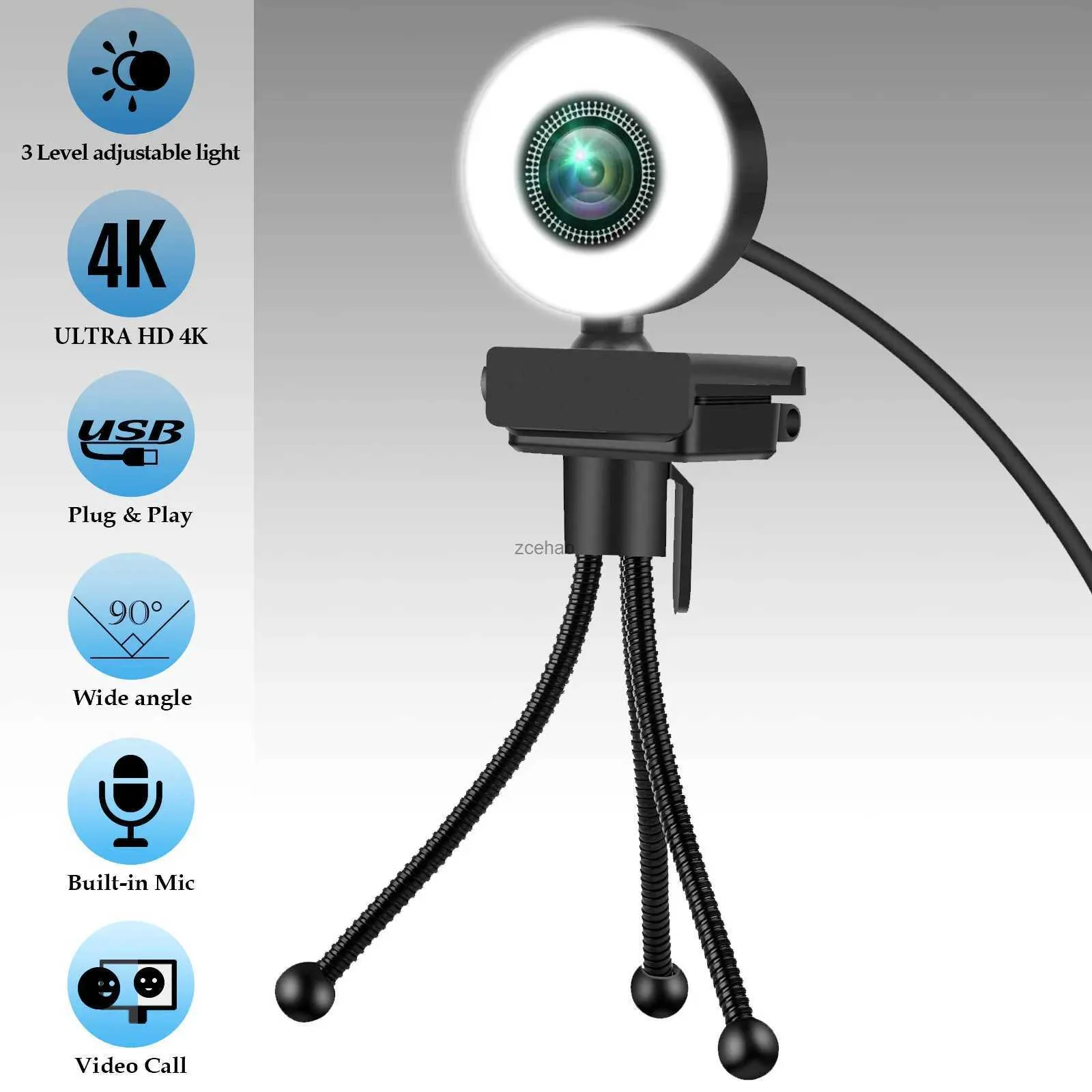 cams Nouvelle Caméra  4K cam 2K Full HD Avec Microphone LED