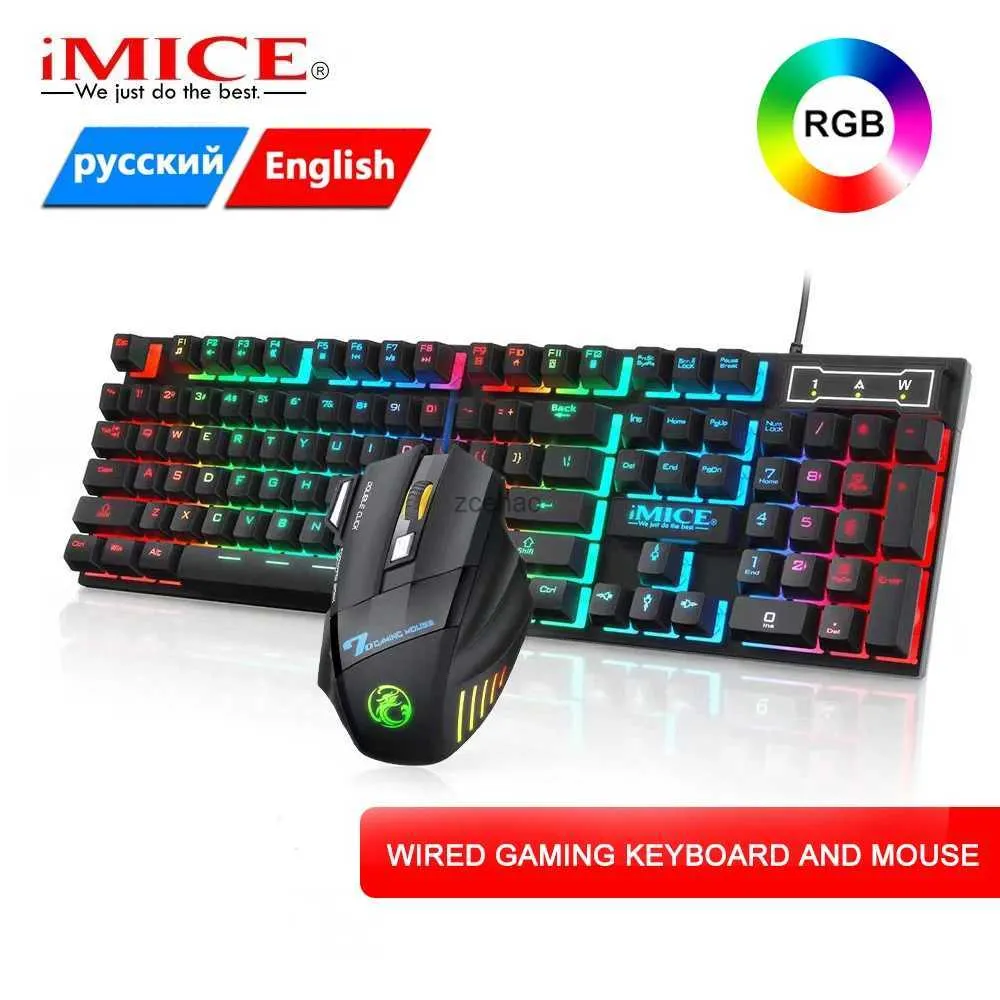 Teclados RGB Gaming Keyboard Gamer Teclado e Mouse Set com Backlight USB 104 Keycaps Wired Ergonômico Teclado Russo para PC LaptopL240105