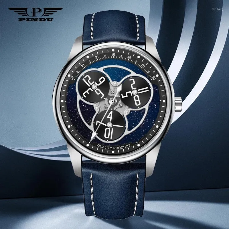 Wristwatches PINDU Men Luxury Starwheel Watch Three Needles And One Line Design 42MM Fashion Automatic Mechanical Wristwatch Luminous 2024