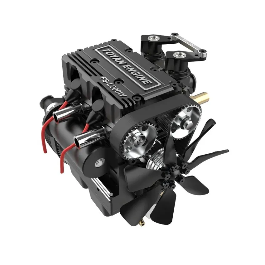 RC Hızlı Tekne / RC Model Parçaları için Tean FS-L200W Mikro Full Metal Dört Stroklu İki Silindirli Su Soğutmalı Motor Metanol Motoru