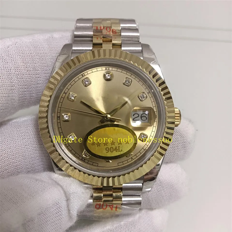 20 estilo real po 904l relógio de aço masculino 41mm champanhe diamante dial 18k ouro amarelo moldura canelada vidro safira v12 versão cal 3306z