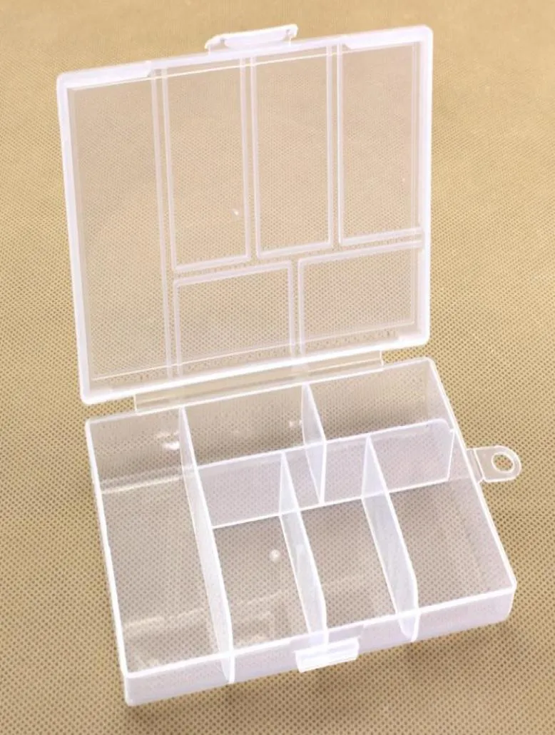 Caja de almacenamiento transparente de plástico vacía con 6 compartimentos para joyería, contenedor para decoración de uñas, organizador de artículos diversos SN12931023863