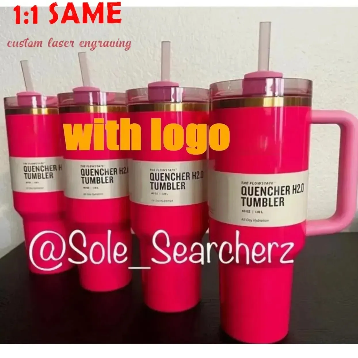 Ny Pink Parade 40oz Quencher H2.0 Mugs Cups Camping Travel Car Cup rostfritt stål Tumblers Cups Silikonhandtag Valentines Dag gåva med 1: 1