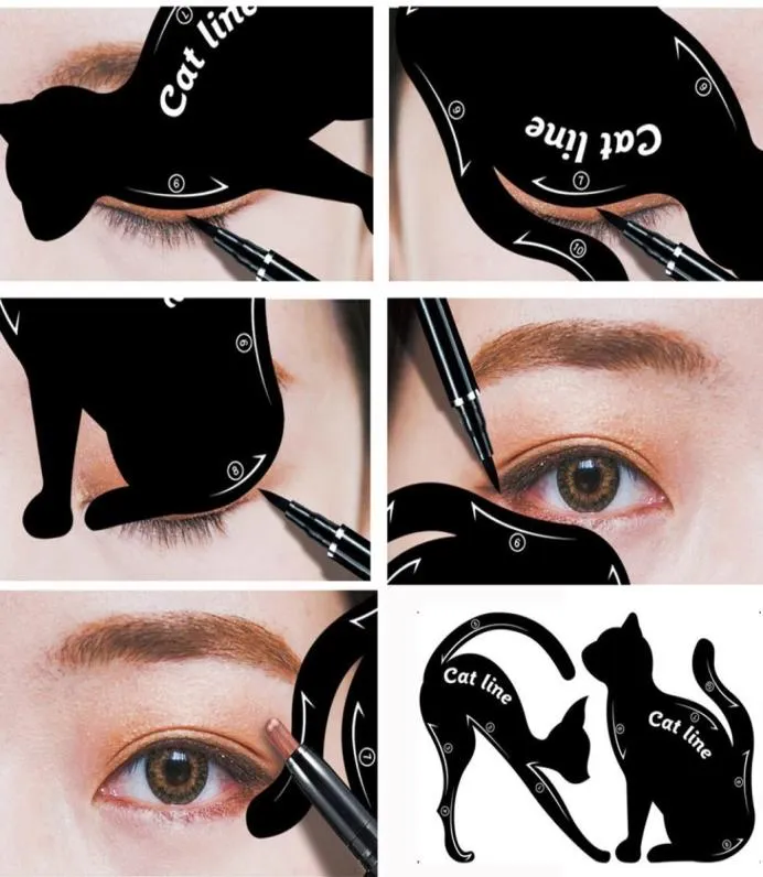 2Pcs Women Cat Line Eyeliner Stencils Pro Eye Makeup Tool Eye Template Shaper Model Easy to make up Cosmetic maquiagem9442312