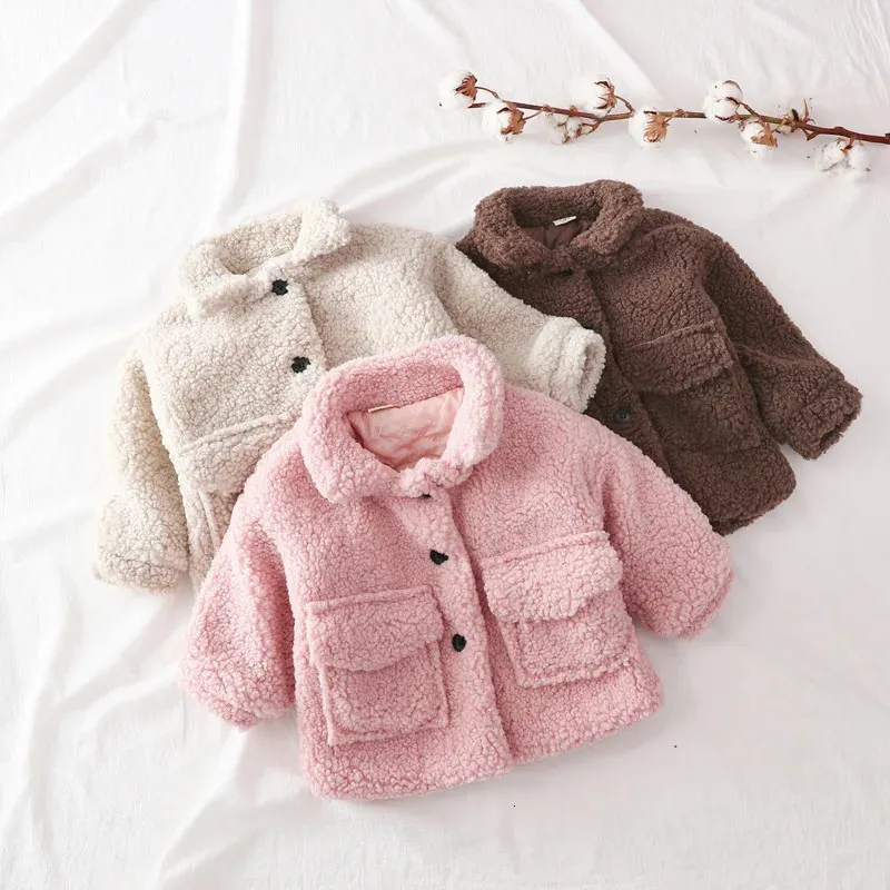 Модная зимняя куртка для маленьких девочек и мальчиков из плотной овечьей шерсти для малышей, теплое овечье пальто, верхняя одежда из хлопка, 18 лет 240127