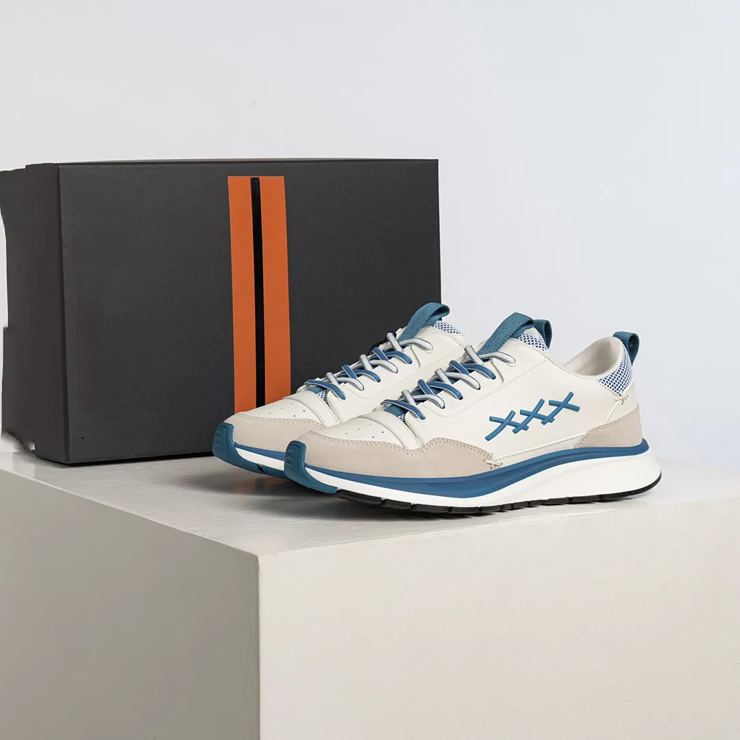 2024 Scarpe sportive casual da uomo nuove con lacci bassi per ammortizzazione e pannello in pelle resistente all'usura Colore a contrasto Silicone Nero/Bianco/Blu Bianco Quattro stagioni