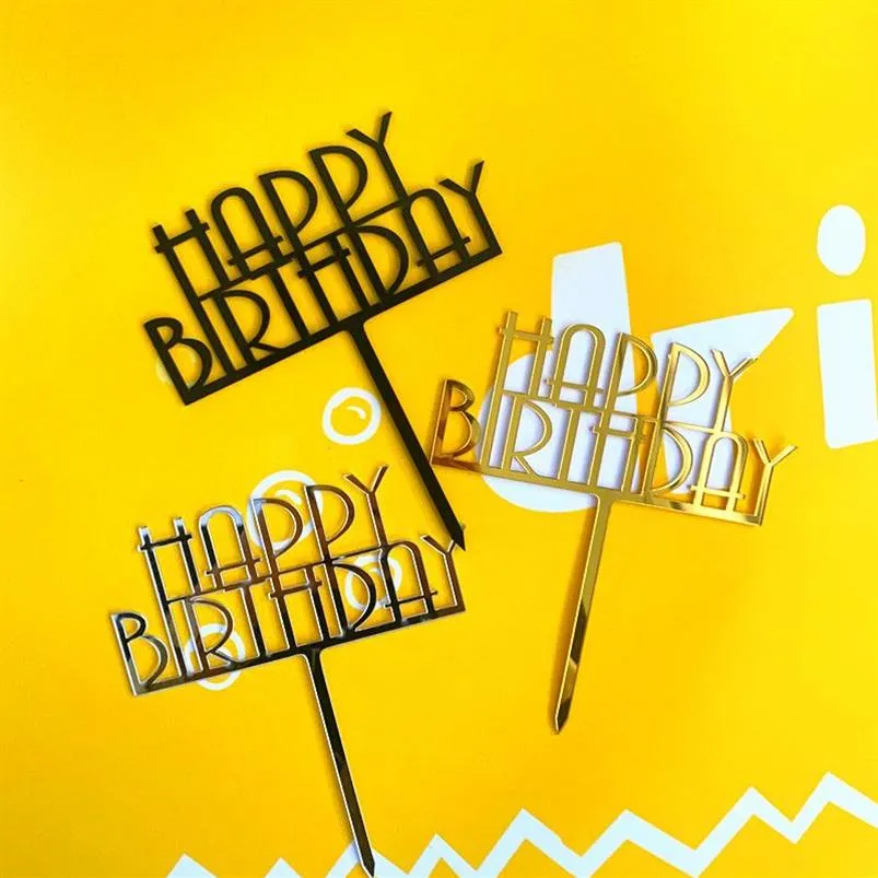 2020 Ins Moda Buon Compleanno Acrilico Cake Topper Baby Shower Acrilico Cupcake Topper Per I Bambini Festa di Compleanno Decorazioni Della Torta259g