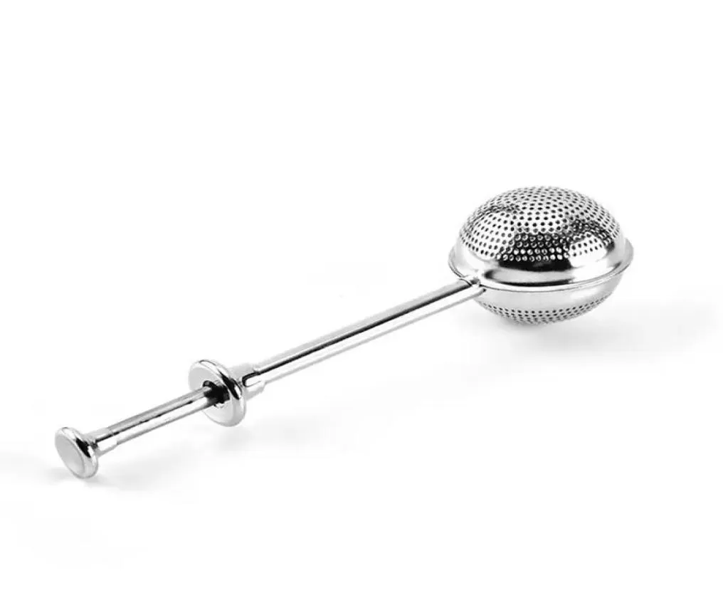 New Tea Infuser Stainless Steel Teapot TeaStrainer Ball Shape Push Style Mesh Filter Reusable Metal Tool Accessories3585646