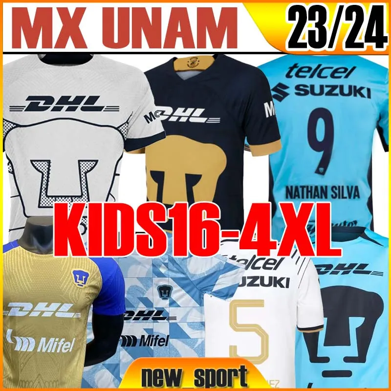 23 24 MX Club UNAM Cougar Jerseys de futebol AWAY novo esporte 2023 G.GONZALEZ MALCORRA MORA Iturbe Rodriguez LIGA MX Kit adicionar meias conjuntos completos camisas de futebol Homens Crianças TOP