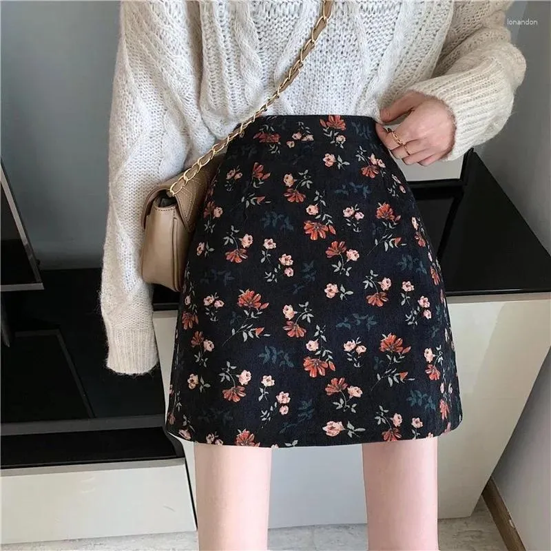 Saias Floral Impressão Vintage Verão Cintura Alta Zíper Elegante Oversized Chic Lady Mini Saia Mulheres Coreano Harajuku Lápis Elástico