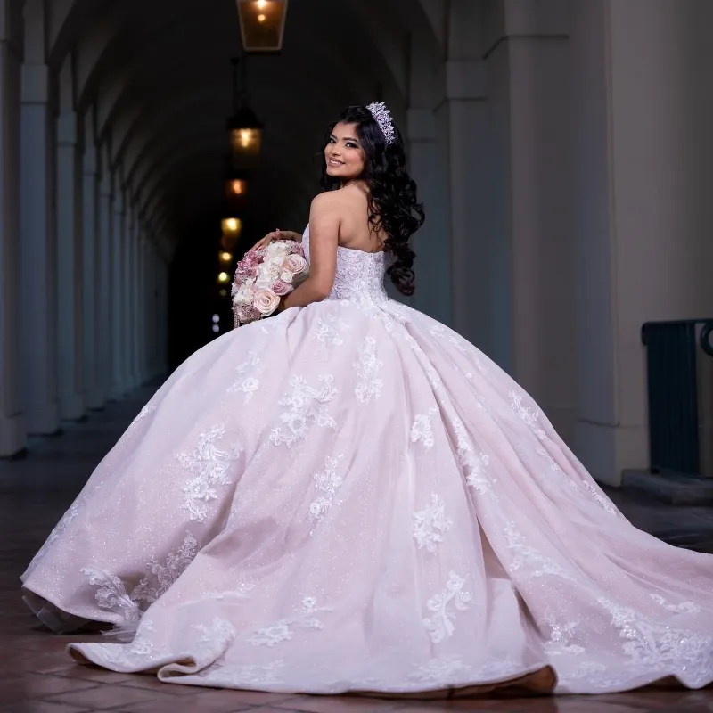 knee length dresses for ladies Graceful Baby Pink Ball Gown with A Rhinestone Bodice & Tiered Skirt Xs / Pink main image 0