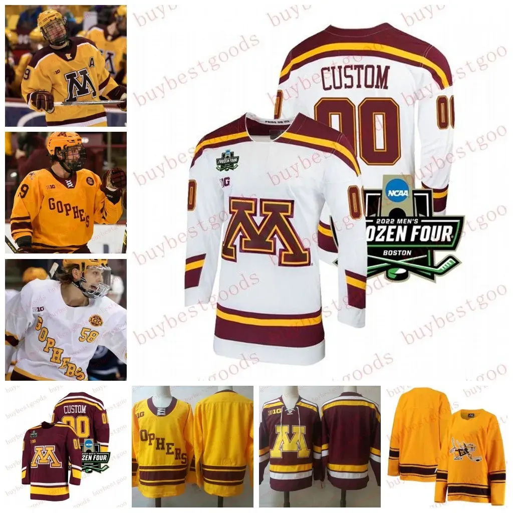 Maillot Faber Brock Ryan Johnson Maillot de hockey personnalisé des Golden Gophers du Minnesota 2024 Maillot Frozen Four Jackson Lacombe Jaxon Nelson Jimmy Snu