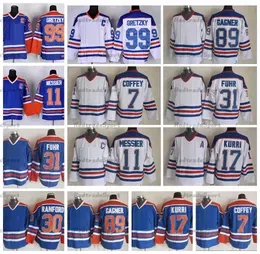 Mens Vintage 99 Wayne Gretzky 11 Mark Messier Hockey Jerseys 17 Jari Kurri 31 Grant Fuhr 30  Ranford 89 Sam Gagner 7 Paul Coffey