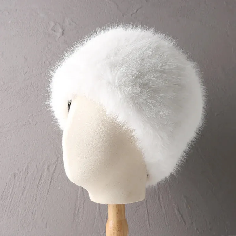 Winter Faux Fur Bucket Hat Women Elegant Russian Fur Fisherman Hat Korean Senior Fluffy Warm Panama Ladies Plush Basin Cap 240108