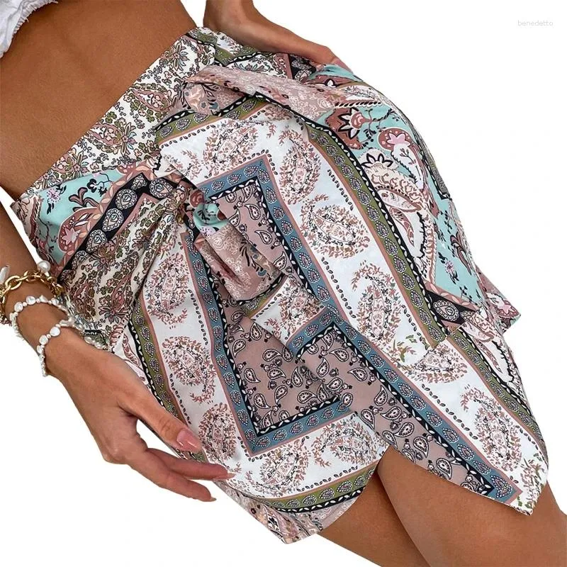 Faldas Mujer Verano Cintura alta Vintage Paisley Estampado floral Mini falda ajustada Atar Bowknot Paquete sexy Cadera con cinturón propio Dropship