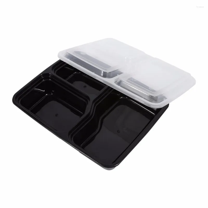 Retire recipientes 10pcs preparação de refeição descartável 3 compartimentos micro-ondas armazenamento seguro de alimentos caixa bento (preto com tampa)