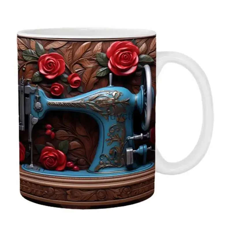 Muggar 3D Sewing Machine Painted Mug Novely Christmas Gifts For Friends Ceramic Coffee Mug Christmas Gifts levererar 3D Tea Cup YQ240109