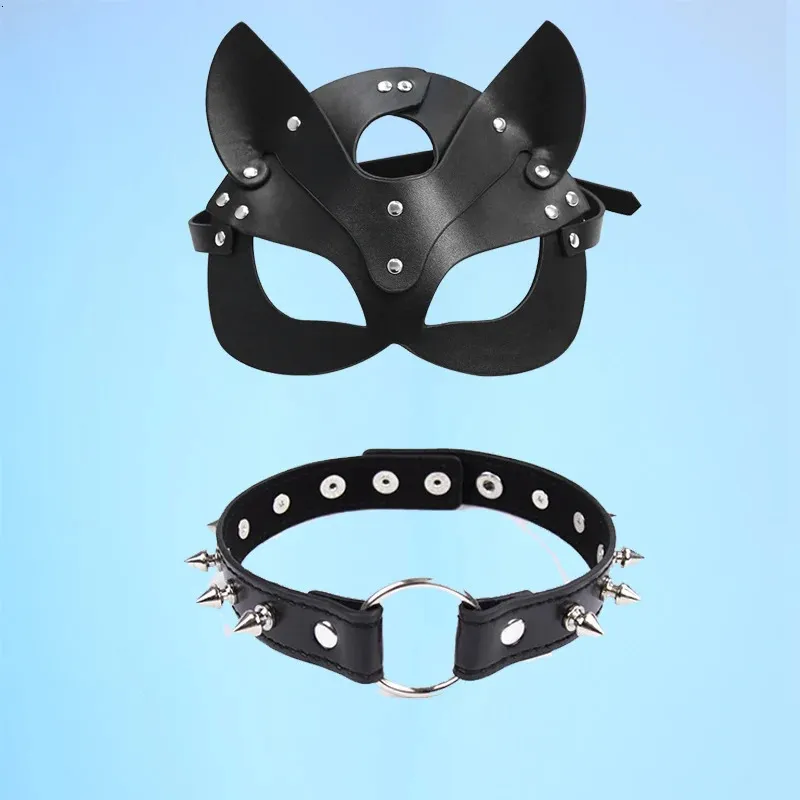 Erotiska sexiga läder kvinnor mask cosplay bdsm fetisch kvinnlig halloween maskerad boll fancy kattöron masker sex leksaker tillbehör 240109