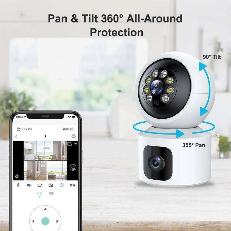 Caméra WiFi 4MP 1080P avec double écran, moniteur pour bébé, Protection de sécurité domestique intelligente, Mini caméra de Surveillance CCTV intérieure ICsee