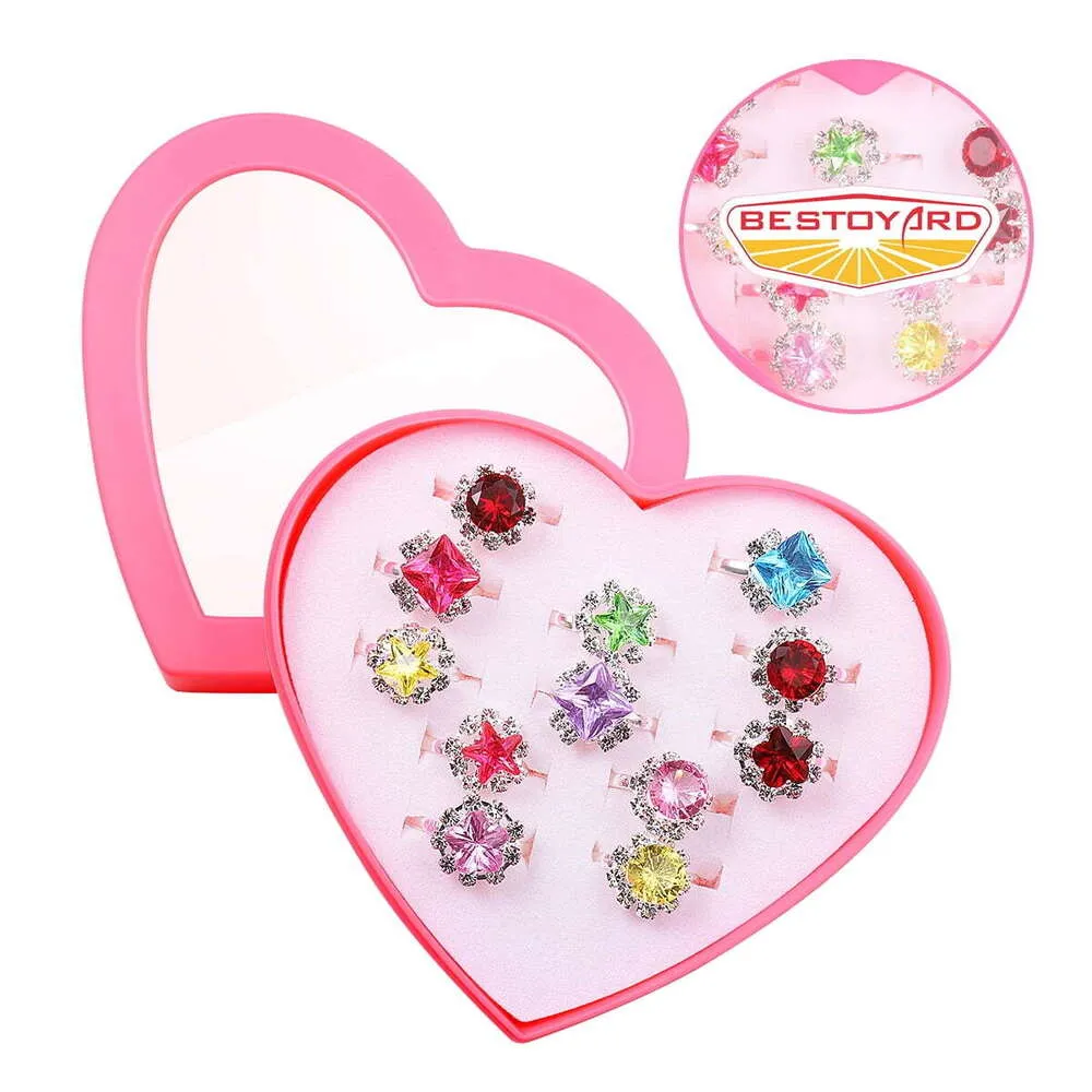 Bagues Enfant Etereauty Magnifique Ensemble de Bagues à Diamants Colorés Cadeau avec Boîte en Forme de Coeur pour Filles Enfants Enfants