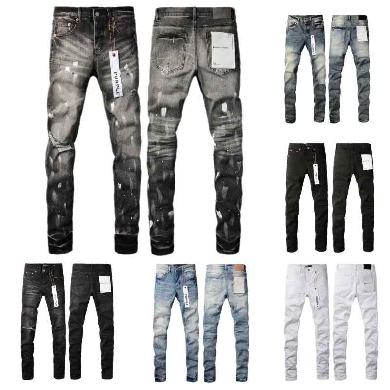 Heren paarse jeans magere vintage noodgescheurde vernietigde jeans stretch fietser denim zwarte slanke hiphopbroek voor mannen Jean holes graffiti 50 stijlen groot formaat groot