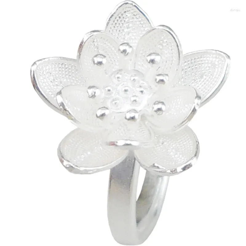 Cluster Rings 999 Sterling Silver Original Handmade Ring Lotus Drawing