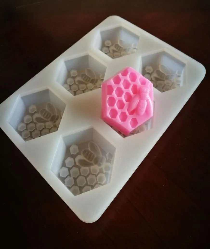 6 Cube Bee Honeycomb Silicone Soap Mögel Fondant Chocolate Cake Mold Harts Clay Candle Molds Diy Kitchen Baking Cake Tools6699373