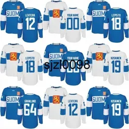 Sj98 2016 World Cup of Hockey Finland Team Jersey 12 Jori Lehtera 18 Sami Lepisto 19 Mikko Koskinen 64 Mikael Granlund Custom Hockey Jerseys