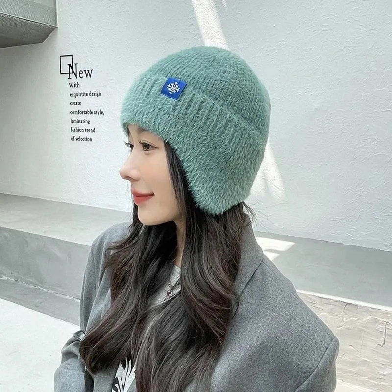 Berets For Girls Warm Flower Driving Knitted Snowflake Windbreak Korean Beanies Hats Women Bomber Hat With Earflaps Ear Muff Caps