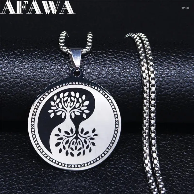 Pingente colares yin yang oito diagramas árvore da vida colar de aço inoxidável feminino cor prata pingentes redondos jóias n4006s