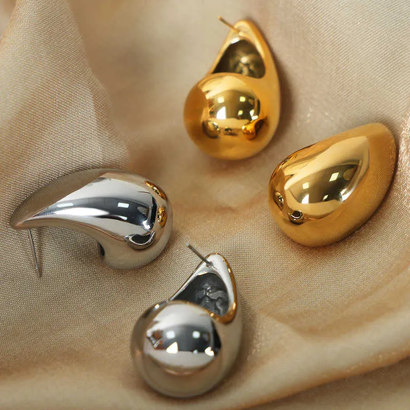 2024 Designer Xitai Queenjewellery Personality Is Simple Versatile. Geometric Hollowed Out Water Droplets and Frosted Texture Titanium Steel Gold-plated Earrings