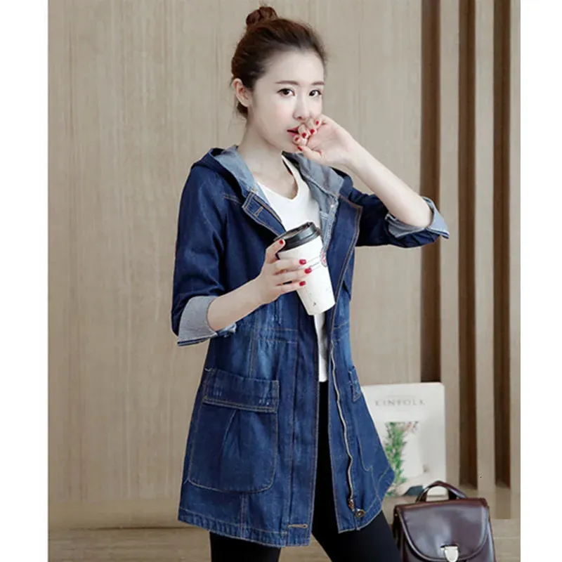 Fashion Spring Autumn Women Large Plus Size Long Jean Jacket Coat Female Slim Windbreaker Woman Casual Windproof Denim Jackets 240104