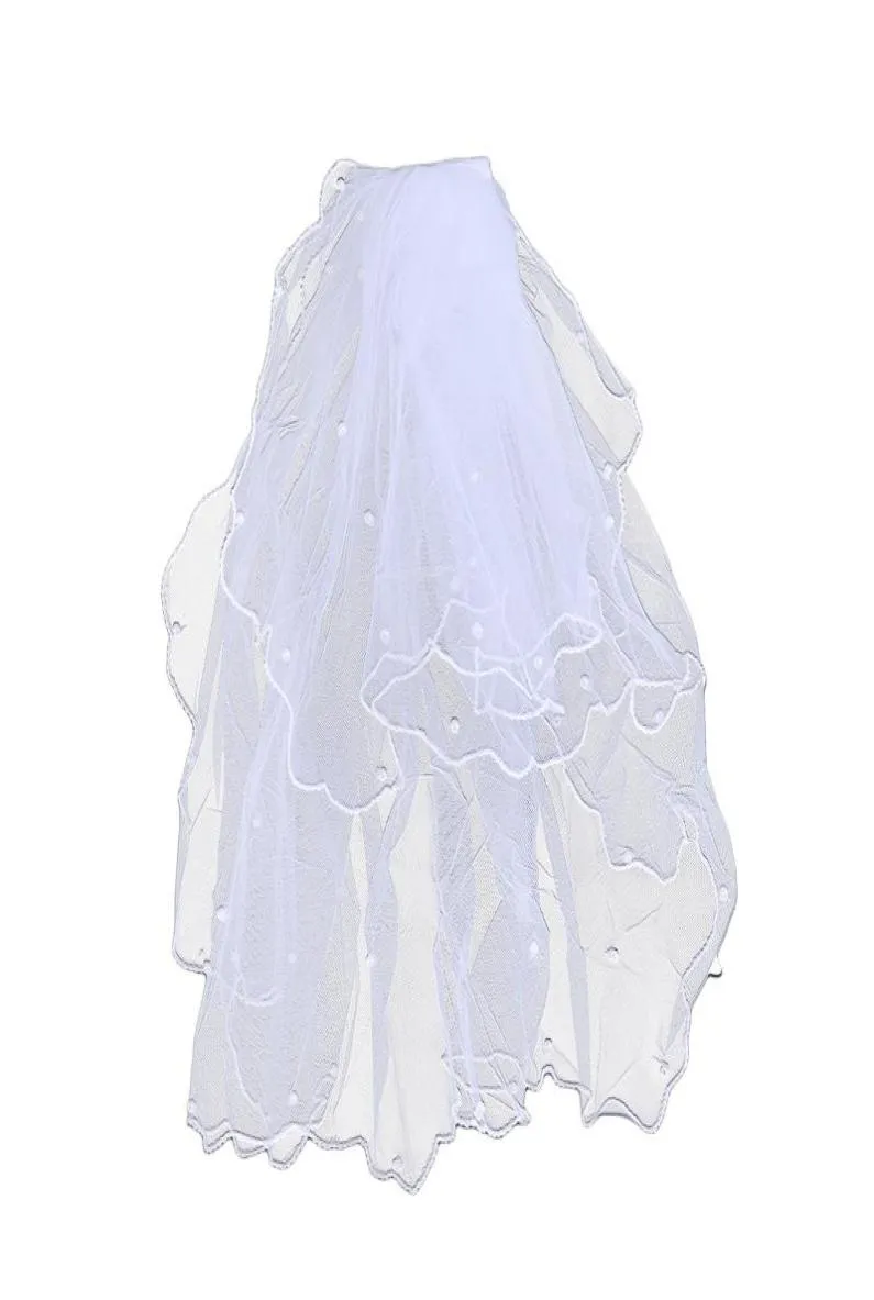 Voiles de mariée fleur enfants fille mantille deux couches communion de mariage avec peigne perle voile blanc 9584258