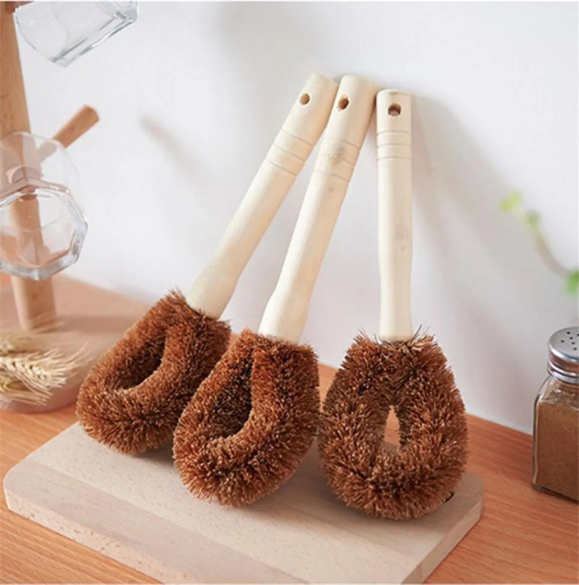 Brosse de nettoyage de Pot de cocotier, brosse de nettoyage de Pot en bois à Long manche, fournitures de nettoyage de cuisine, brosse d'artefact de Pot, accessoires de cuisine 9532837