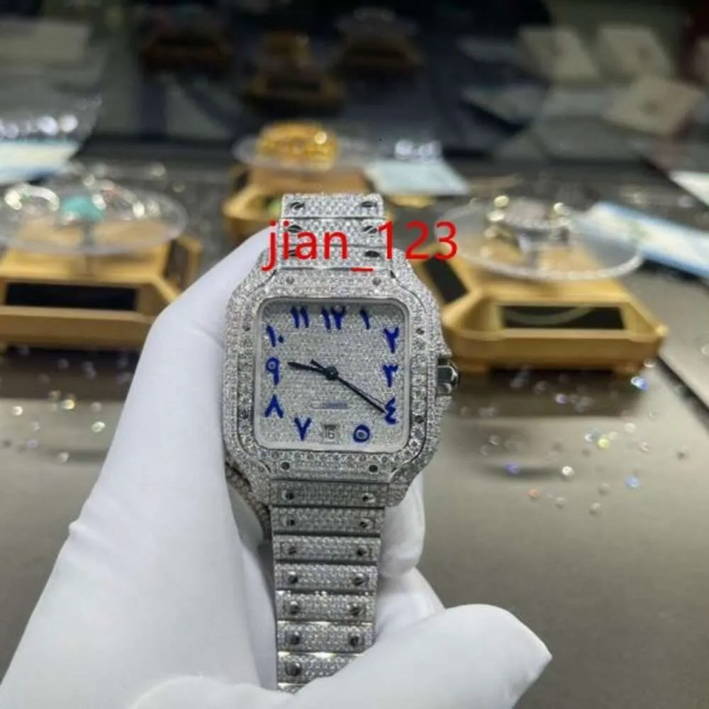 맞춤형 고급 브랜드 다이아몬드 시계 gypsophila ice cube 2 톤 18k 골드 VVS Moissanite Diamond Arabian Skeleton Watches