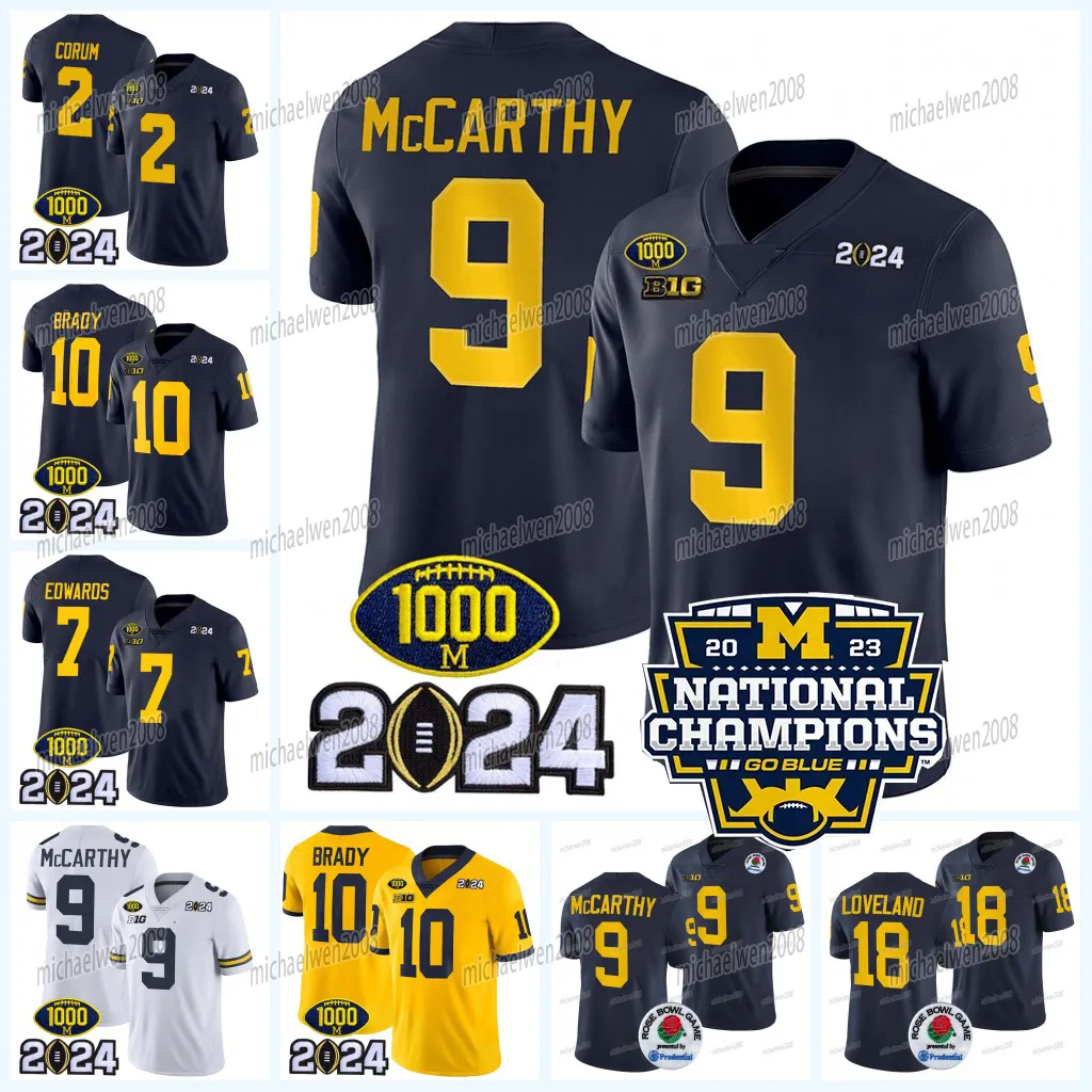 Camisa de futebol americano do Michigan, campeões nacionais dos playoffs de 2024, Wolverines, Blake Corum J.J. McCarthy Donovan Edwards Johnson Loveland Brady Woodson Harbaugh Sainristil