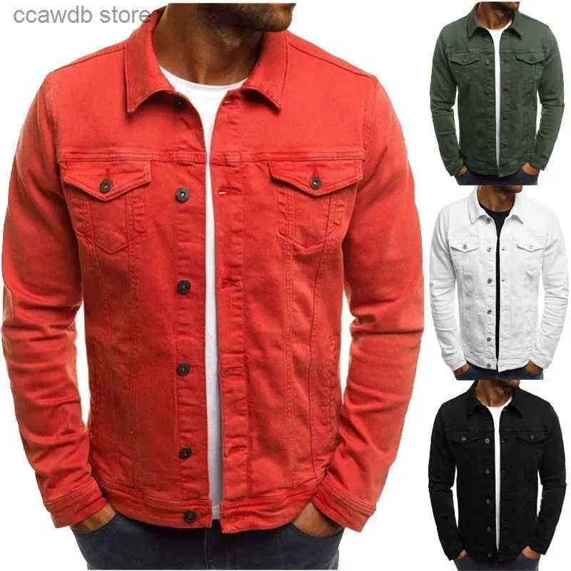 Mäns jackor Herrens denimjacka M-4XL Autumn Clothing Fashion Jackets Solid Color Business Casual Multi-Pocket Long Sleeve Top Streetwear T240109