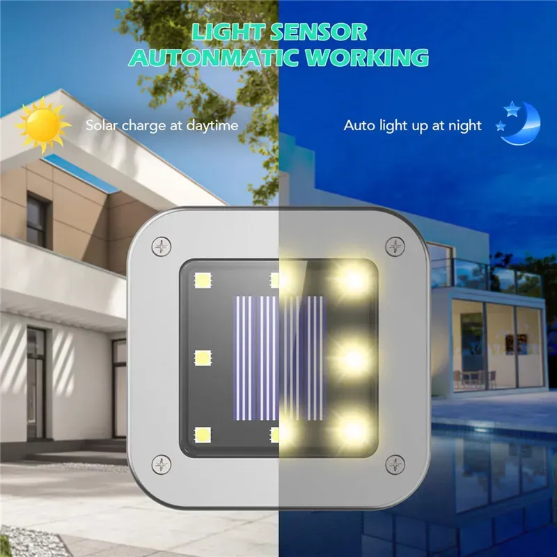 8 LED Solar Garden Lights IP65 Waterproof Solars Lamp Ground Light Outdoor Sensing Landscape Lighting for Lawn Patio Pathway D3.5