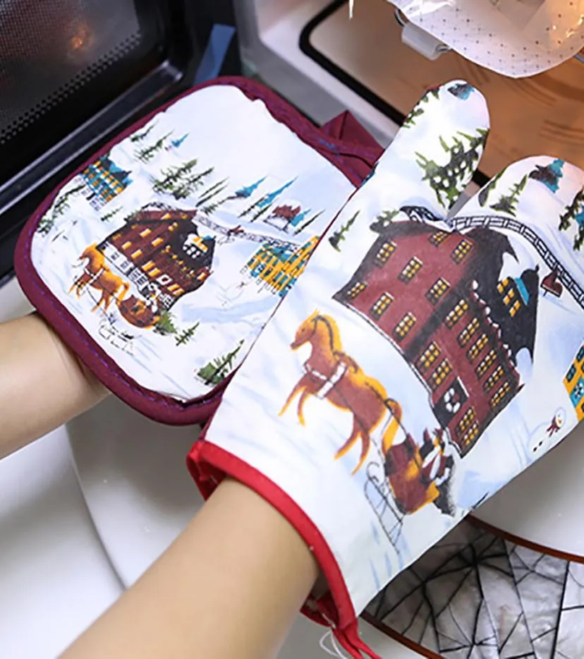 Christmas Microwave Oven Glove Christmas Baking Anti Gloves Microwave Insulation Mat Cloth Kitchen Dining Bakeware Oven Mitt2912847