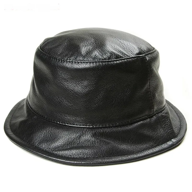 Korean Winter Women Black Real Leather Fisherman Hats For Men Male Casual Fishing Hat Basin Caps Man Streetwear Bucket Gorra 240108