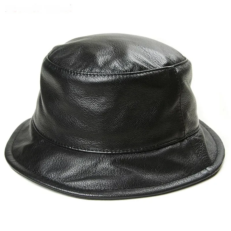 Coreano Donne di Inverno Nero Vera Pelle Cappelli da Pescatore per Gli Uomini Maschio Casual Cappello da Pesca Bacino Tappi Uomo Streetwear Secchio Gorra 240108