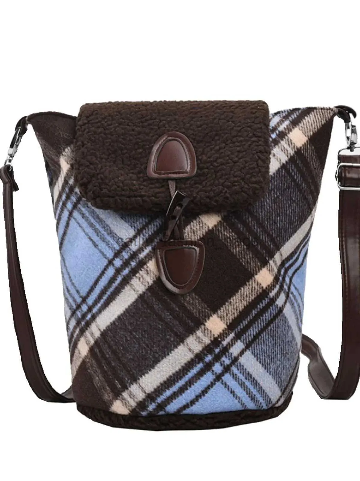 Shoulder Bags Trendy Plaid Bucket Felt Shoulder Bags Women Tote Handbags and Purses 2023 New Casual Ladies Messenger Travel Bag High Qualitycatlin_fashion_bags