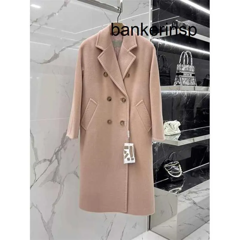 Casaco de luxo maxmaras 101801 casaco de lã pura clássico fumaça rosa duplo breasted cashmere casaco fino ajuste e engrossado longo outwearrf74