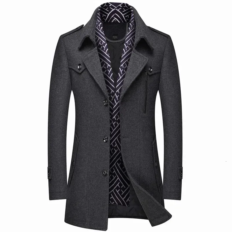 2024 Зимний мужской шерстяной модный средний длинный шарф с воротником на хлопковой подкладке, толстый теплый шерстяной мужской плащ, пальто M-6XL 240109