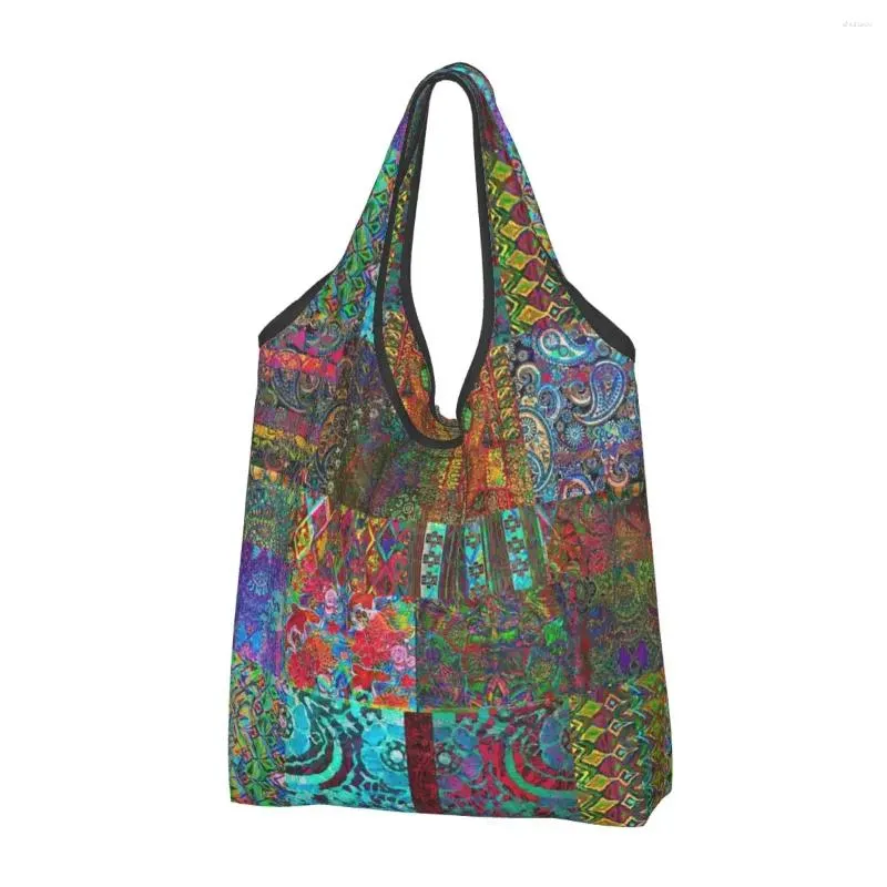 Sacs à provisions Bohème Wonderland Sac réutilisable Fourre-tout d'épicerie Capacité Hippie Mandala Paisley Boho Recyclage Sac à main lavable