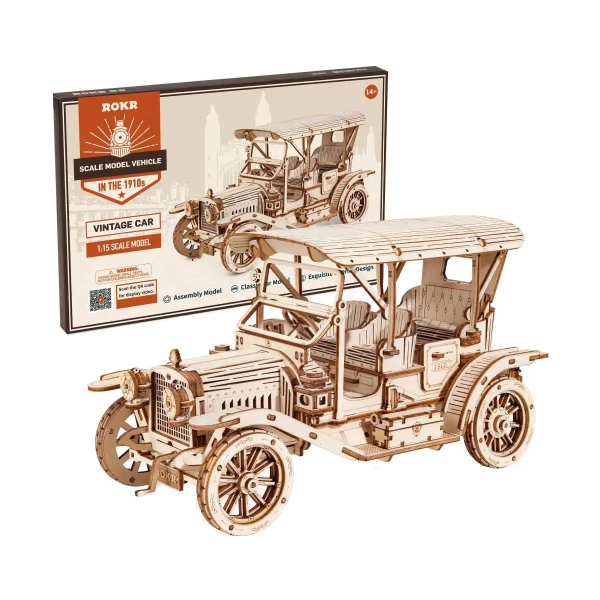 Robotime Rokr Classic Car 3D-Holzpuzzle Montessori-Spielzeug Vintage-Auto Modellbausätze im Maßstab 1:15 für Kinder 240108