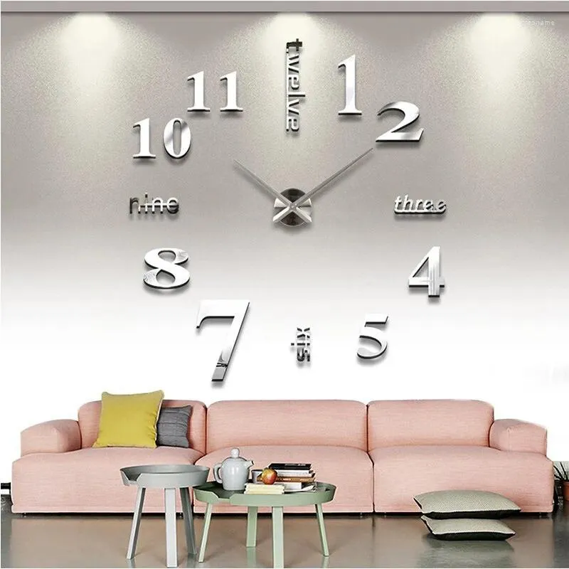 Duvar Saatleri Akrilik Ayna Çıkartması Moda Saatler Saat Çıkarmaları 3D Büyük Sanat Dekorasyonu Diy Oturma Odası Ofis Cafe Bar EL