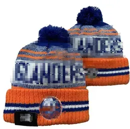 Men Knitted Cuffed Pom ISLANDERS Beanies  Hats Sport Knit Hat Striped Sideline Wool Warm BasEball Beanies Cap For Women