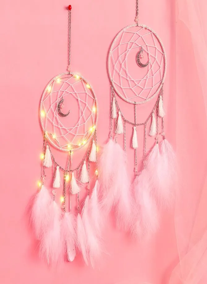 Decorative Objects Figurines LED Lamp Flying Wind Chimes Lighting Dream Catcher Handmade Gifts Dreamcatcher Feather Pendant Roma2354475